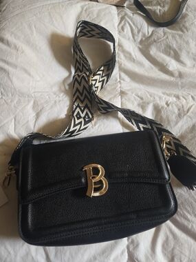 B Logo Black Crossbody Bag with Gold Hardware